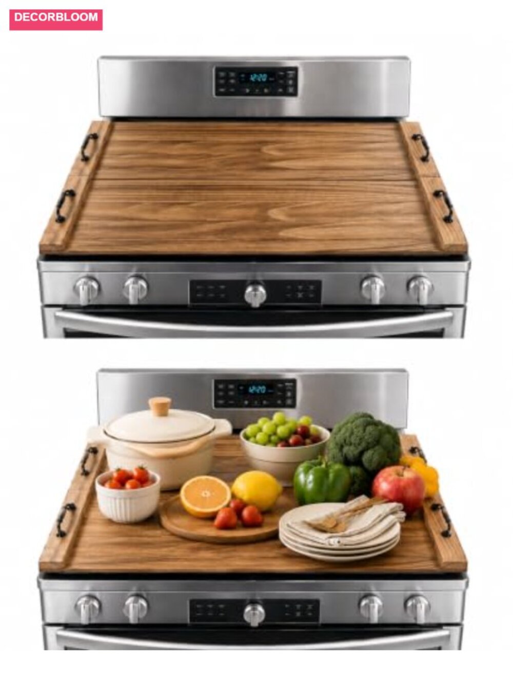 2-Pack Solid Pine Wood Stove Top Cover with Handles - 30x11 Inch Noodle Board